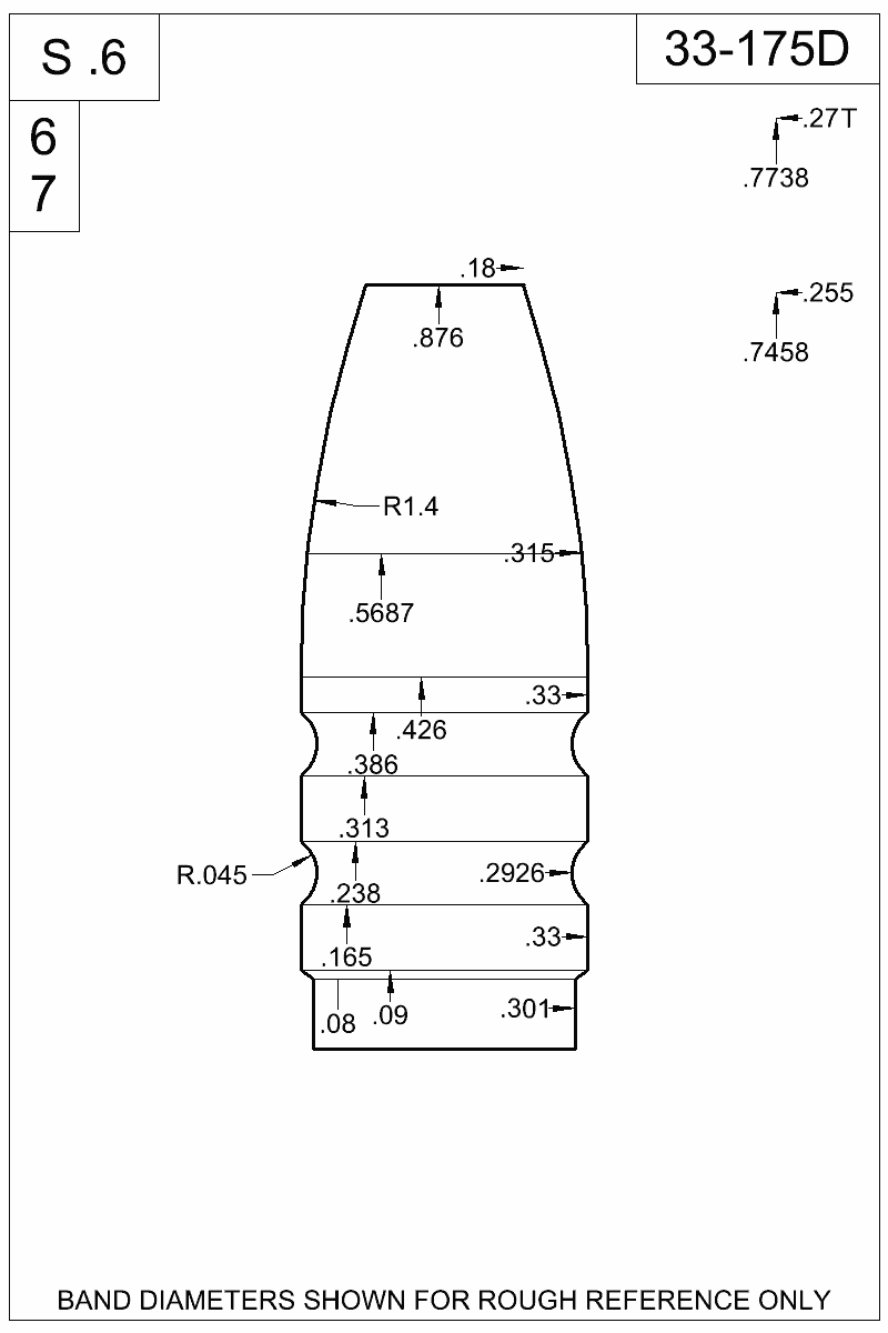 Dimensioned view of bullet 33-175D