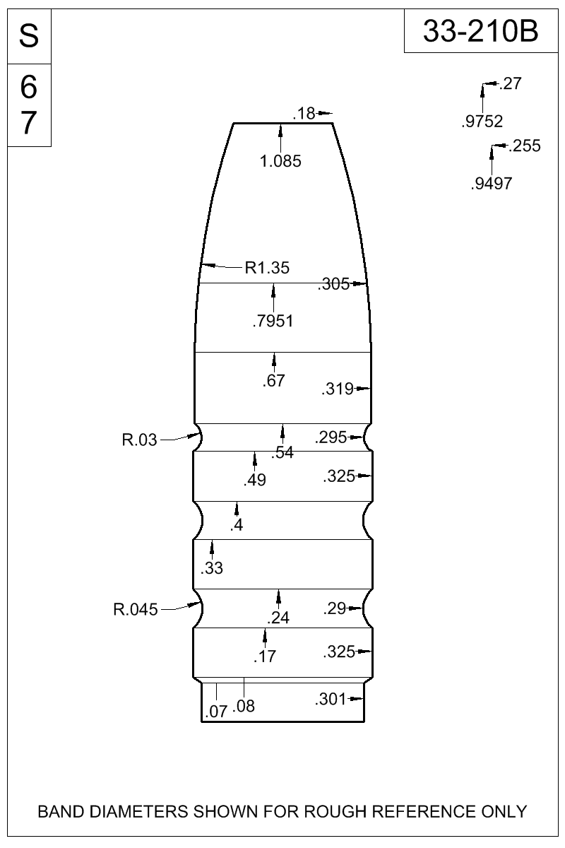 Dimensioned view of bullet 33-210B