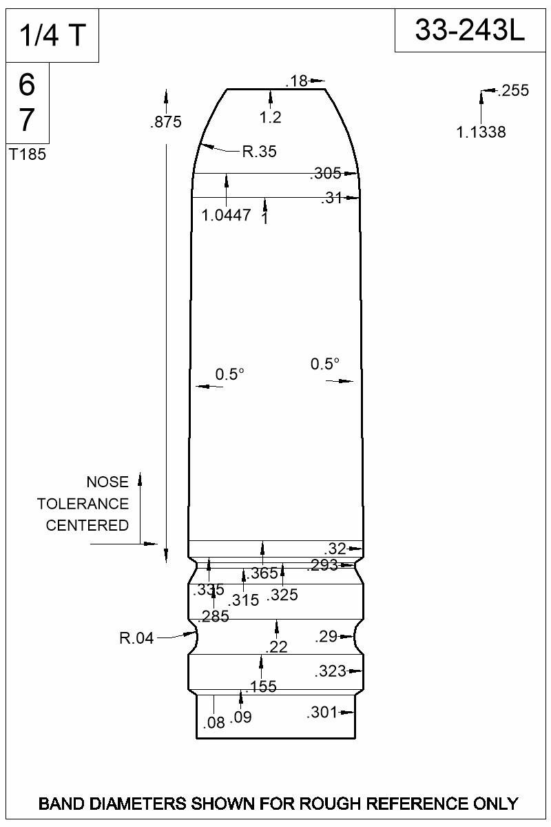 Dimensioned view of bullet 33-243L