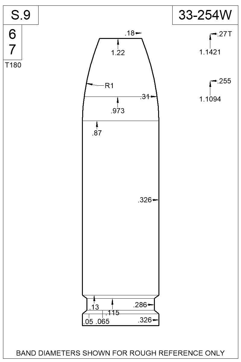 Dimensioned view of bullet 33-254W