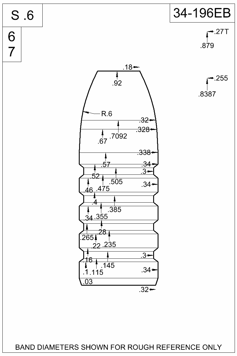 Dimensioned view of bullet 34-196EB
