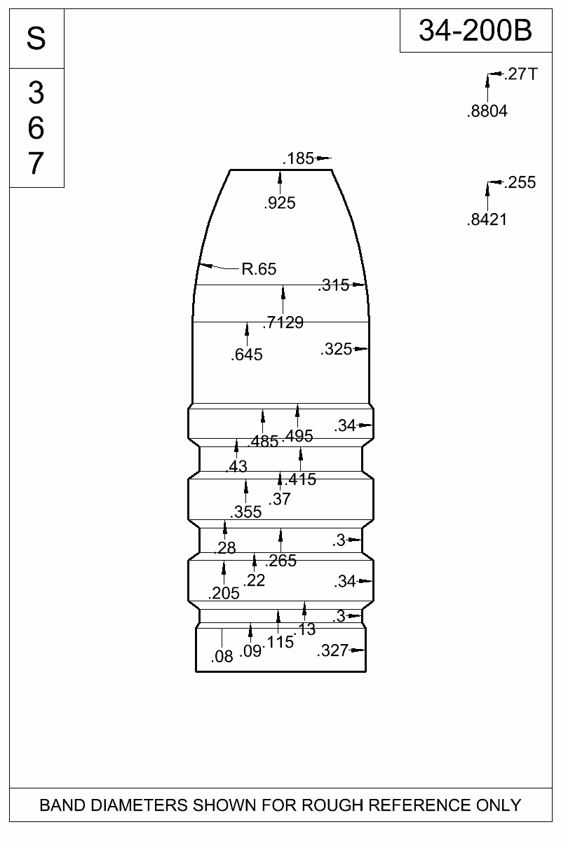 Dimensioned view of bullet 34-200B
