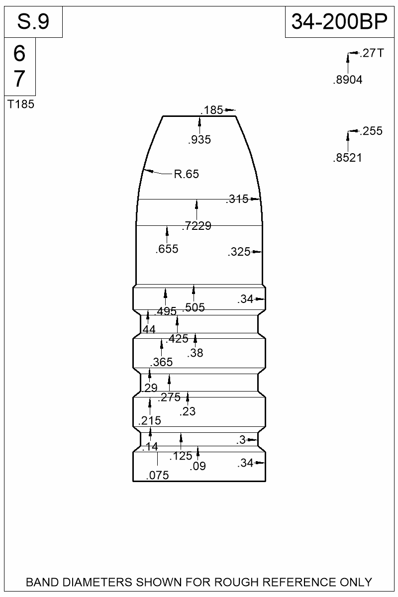 Dimensioned view of bullet 34-200BP