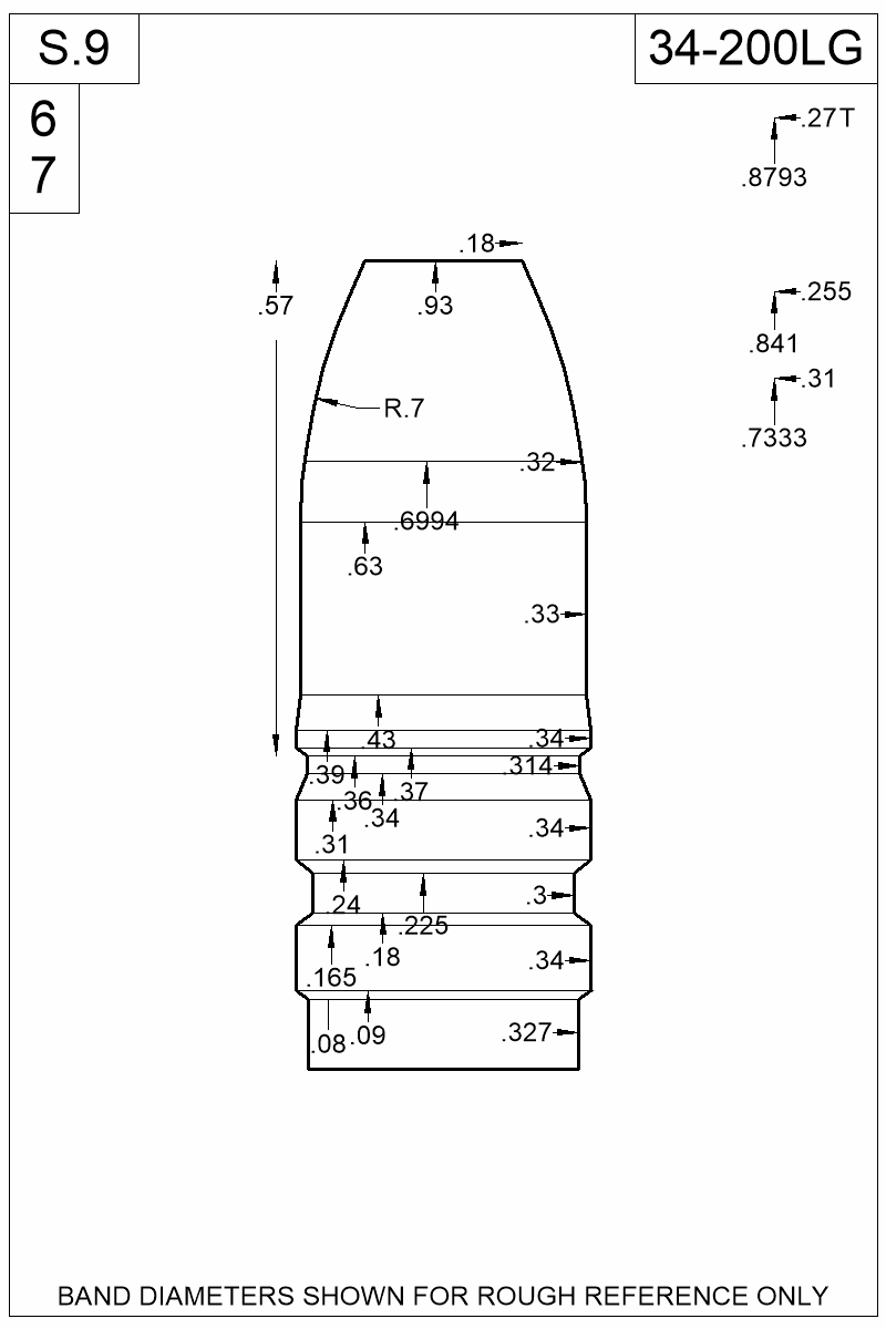 Dimensioned view of bullet 34-200LG
