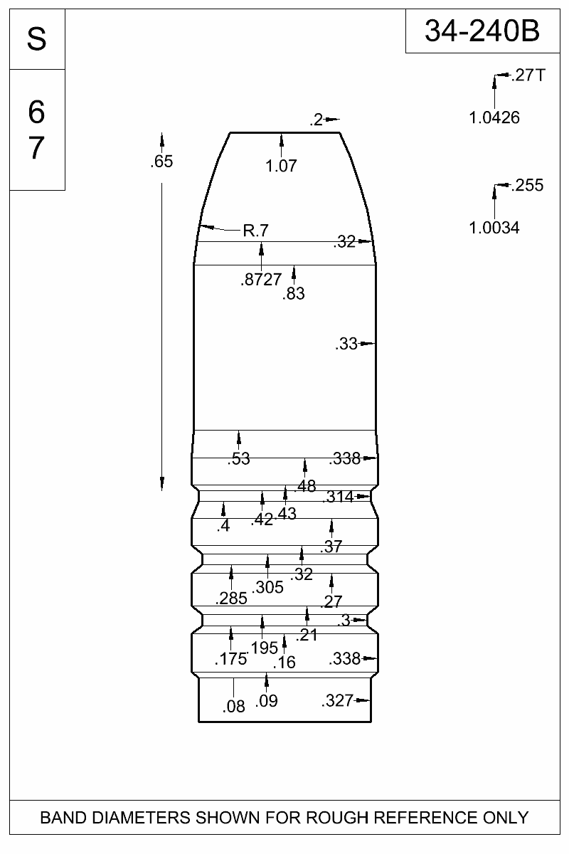 Dimensioned view of bullet 34-240B