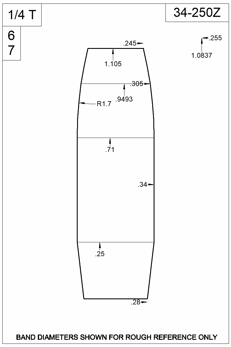 Dimensioned view of bullet 34-250Z