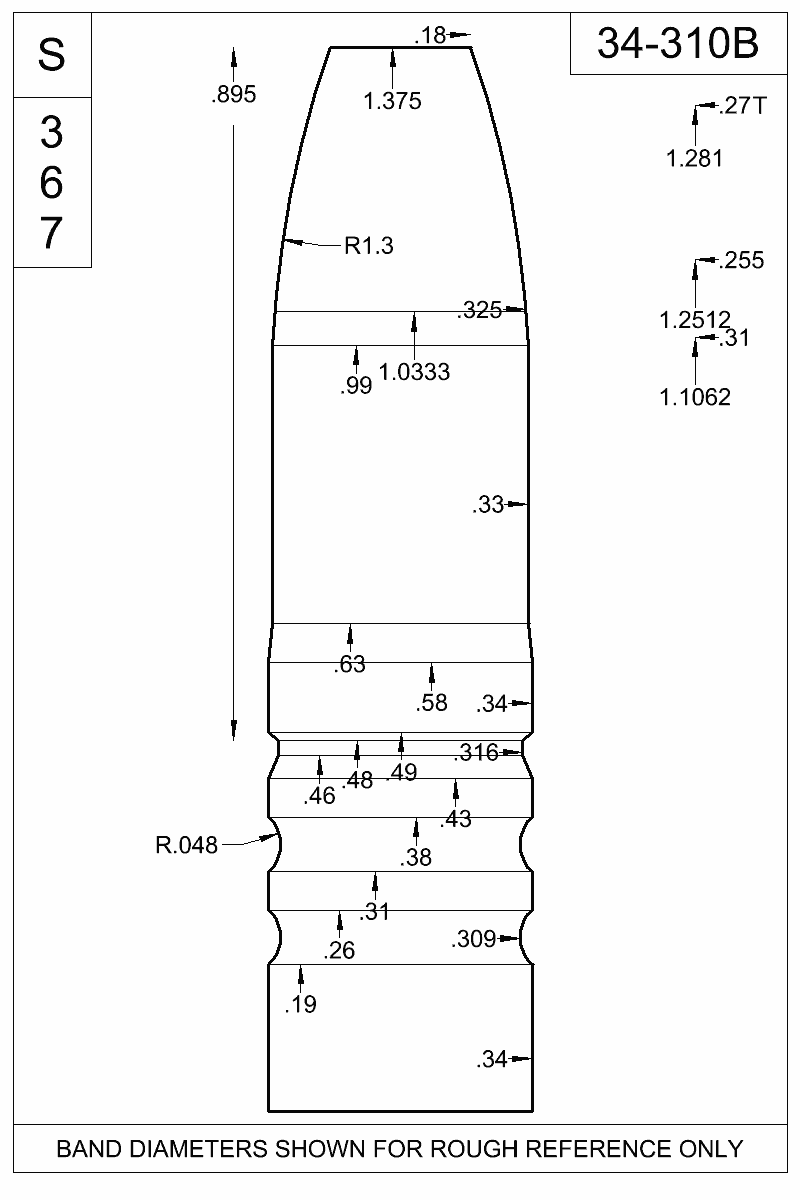 Dimensioned view of bullet 34-310B