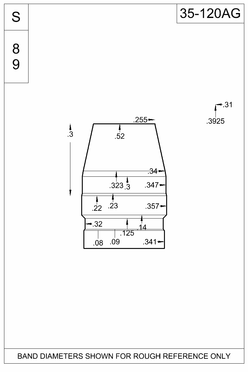 Dimensioned view of bullet 35-120AG