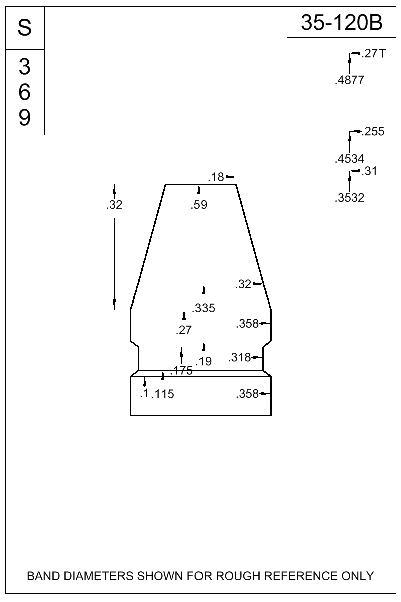 Dimensioned view of bullet 35-120B