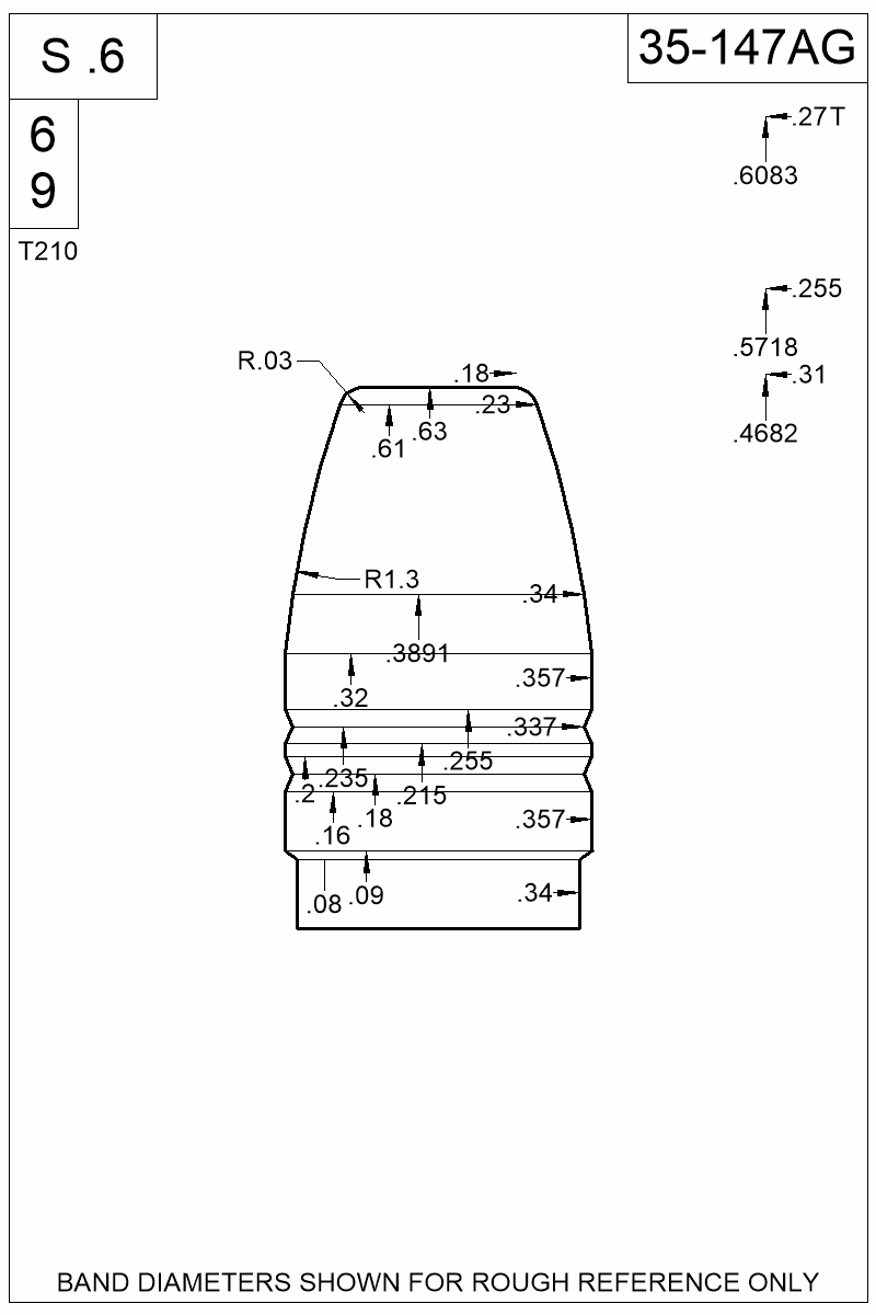 Dimensioned view of bullet 35-147AG