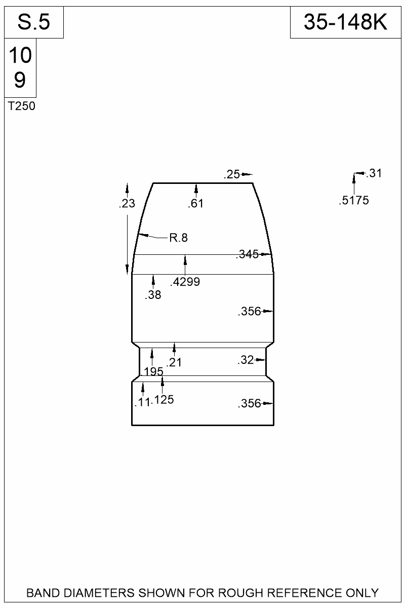 Dimensioned view of bullet 35-148K