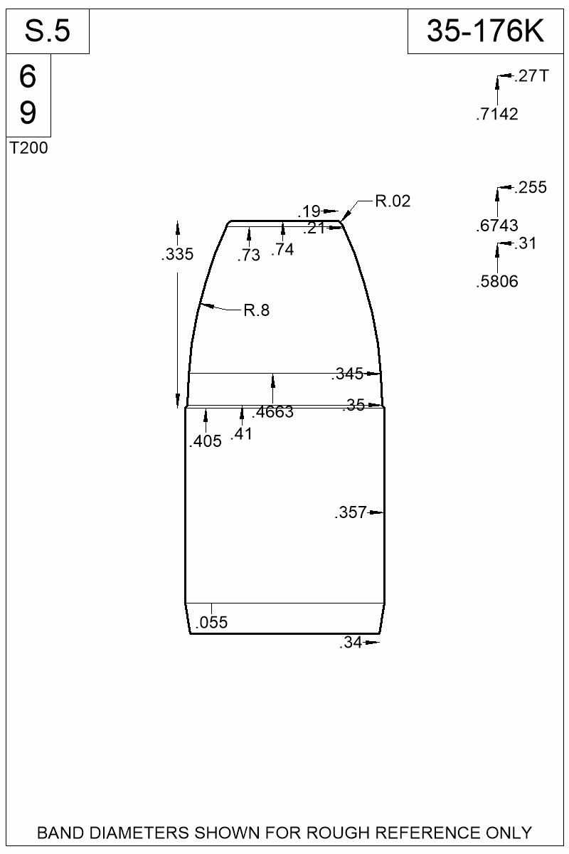 Dimensioned view of bullet 35-176K
