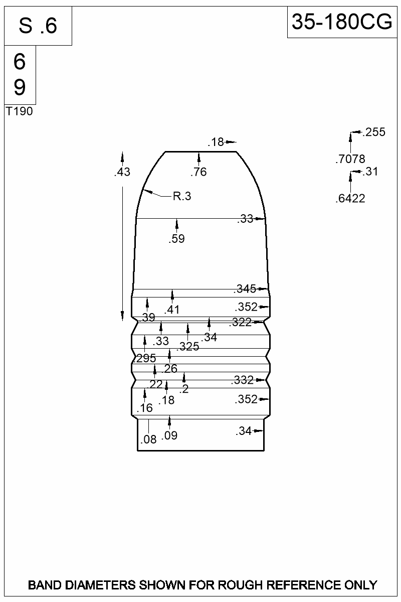 Dimensioned view of bullet 35-180CG