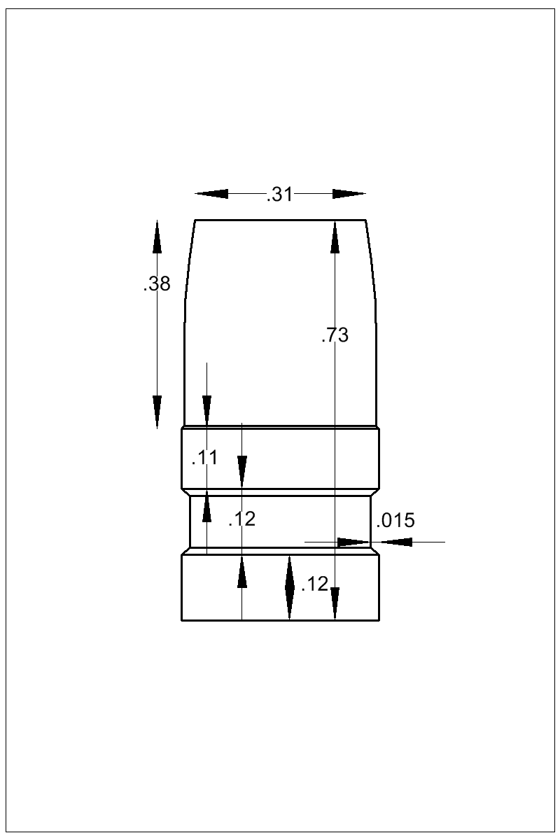 Dimensioned view of bullet 35-195P