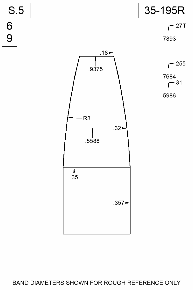 Accurate Molds catalog #35-195R Dimensioned view of bullet 35-195R.