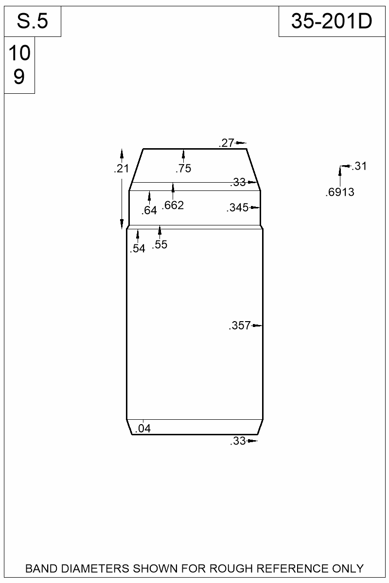 Accurate Molds catalog #35-201D Dimensioned view of bullet 35-201D.