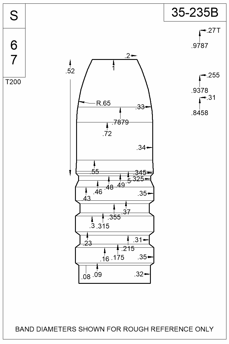Dimensioned view of bullet 35-235B