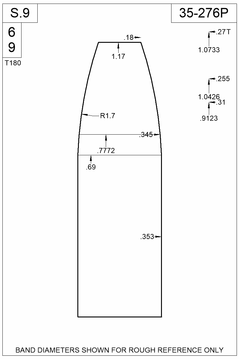Dimensioned view of bullet 35-276P