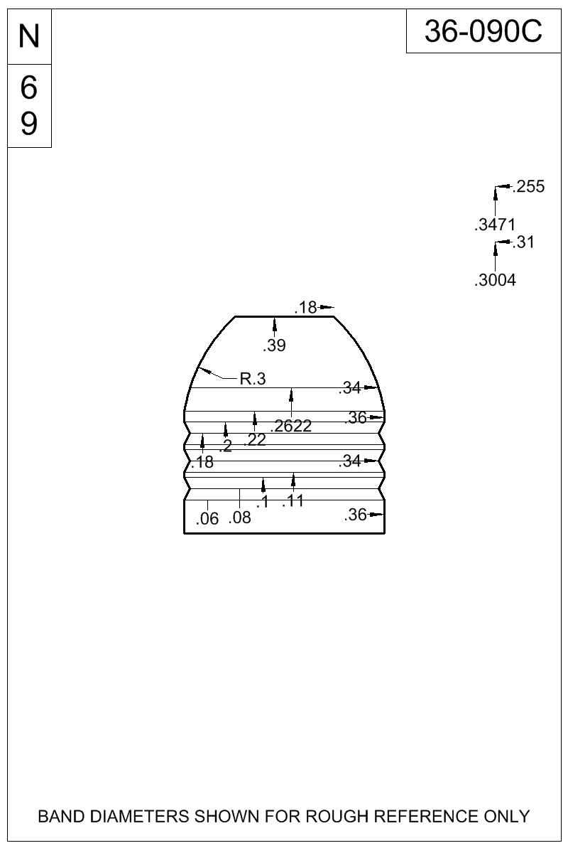 Dimensioned view of bullet 36-090C