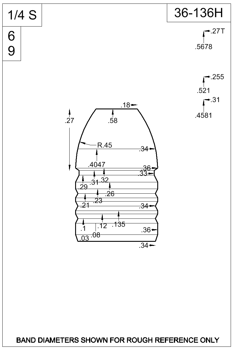 Dimensioned view of bullet 36-136H