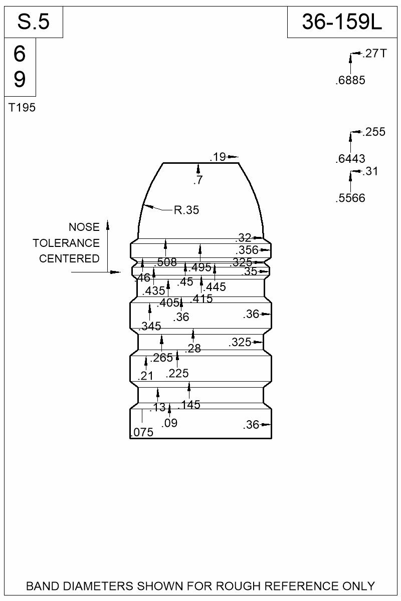 Dimensioned view of bullet 36-159L
