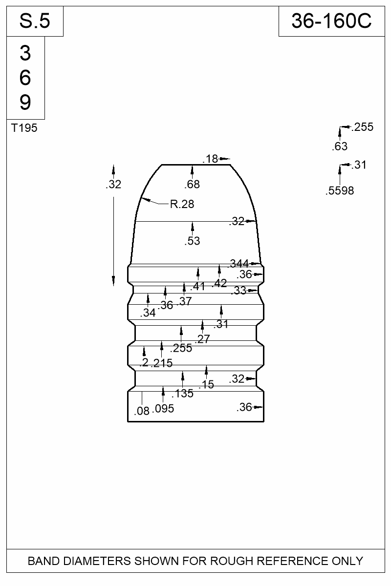 Dimensioned view of bullet 36-160C