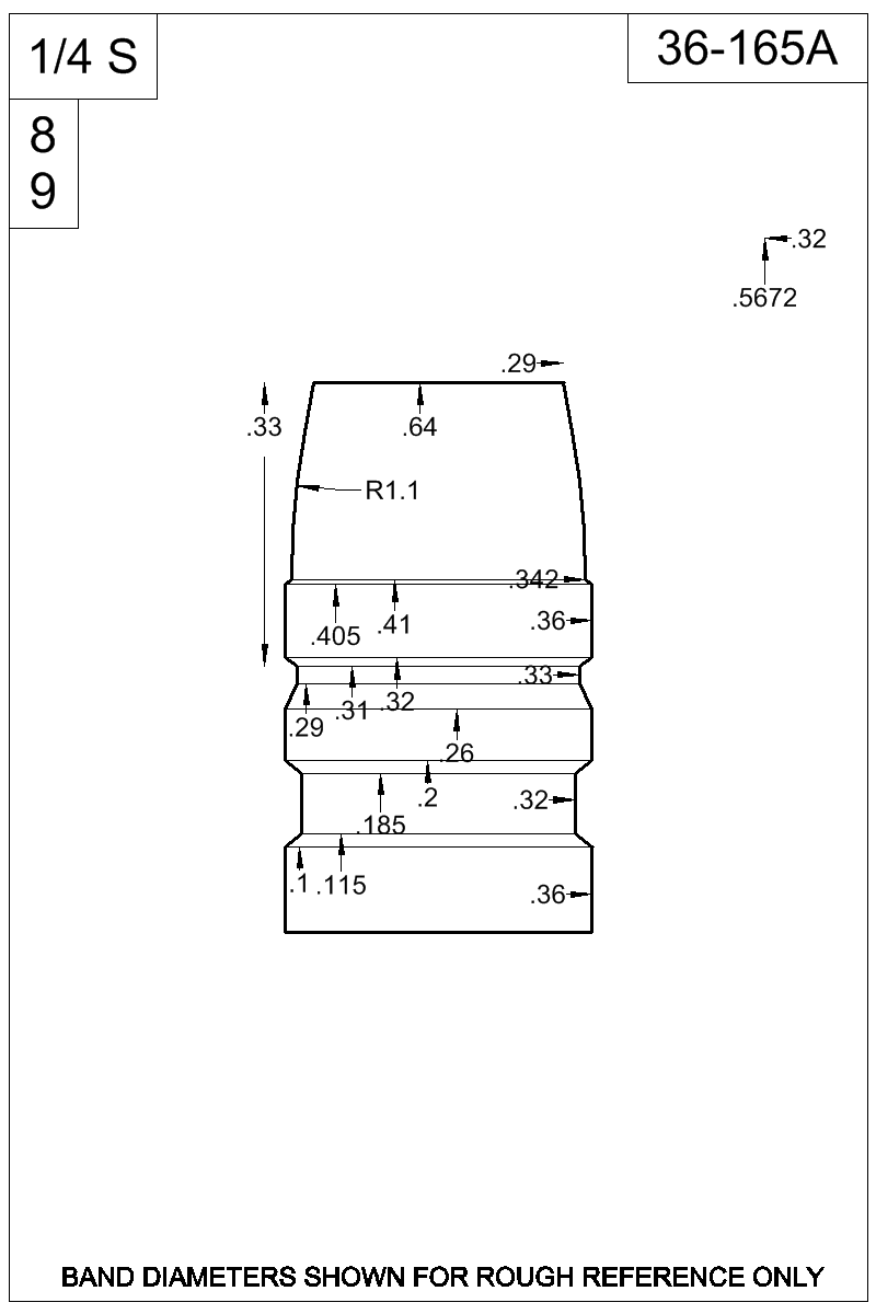 Dimensioned view of bullet 36-165A
