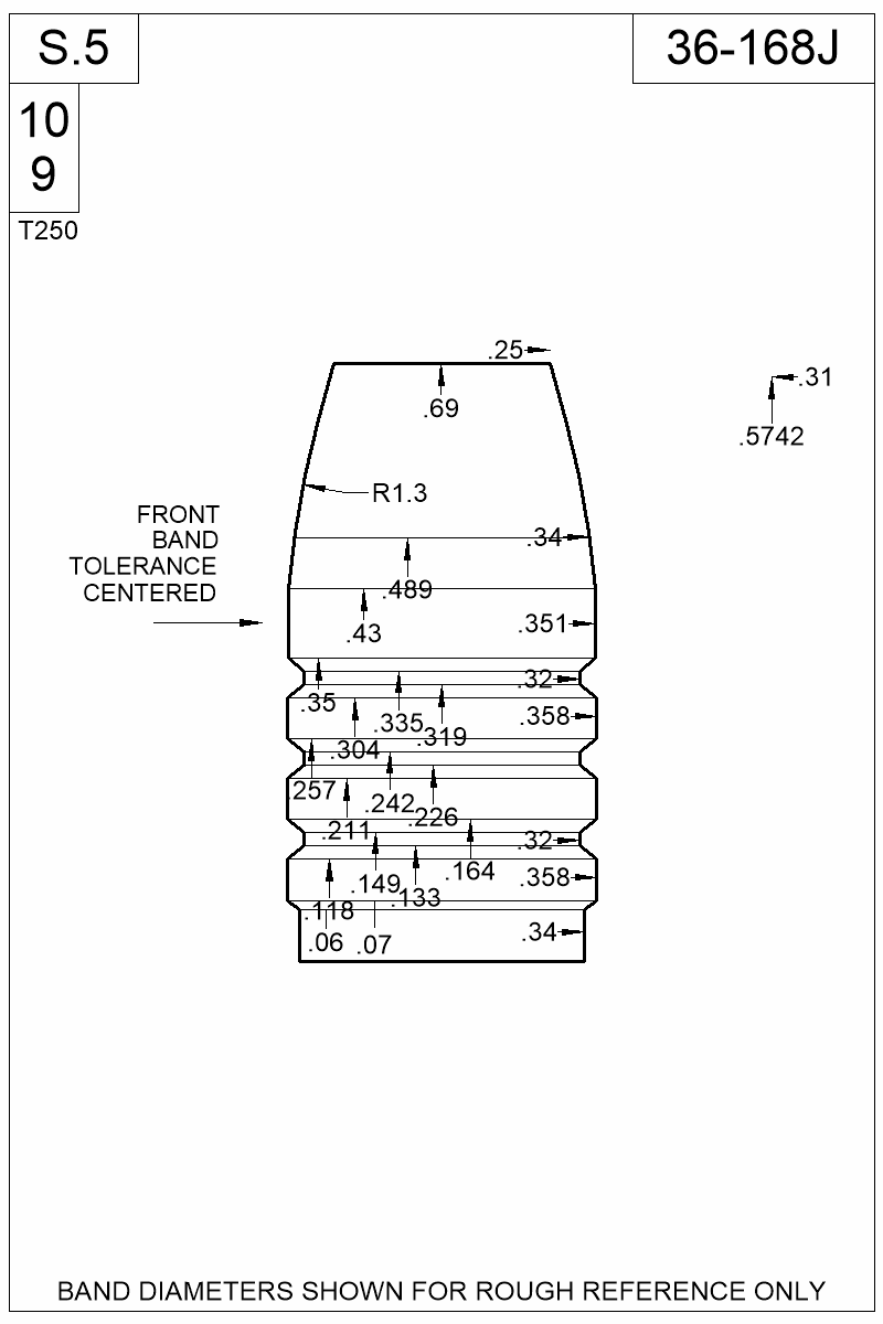 Dimensioned view of bullet 36-168J