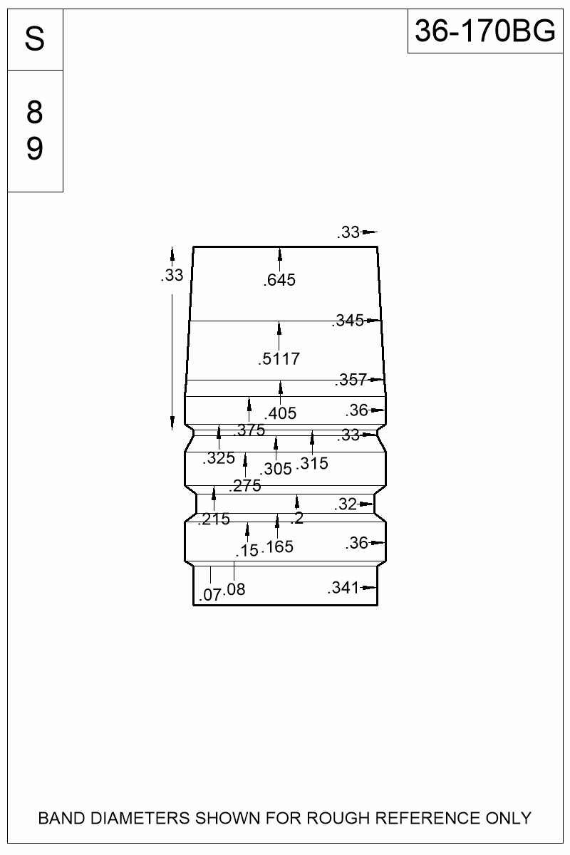 Accurate Molds catalog #36-170BG Dimensioned view of bullet 36-170BG