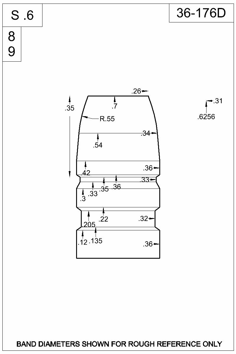Dimensioned view of bullet 36-176D
