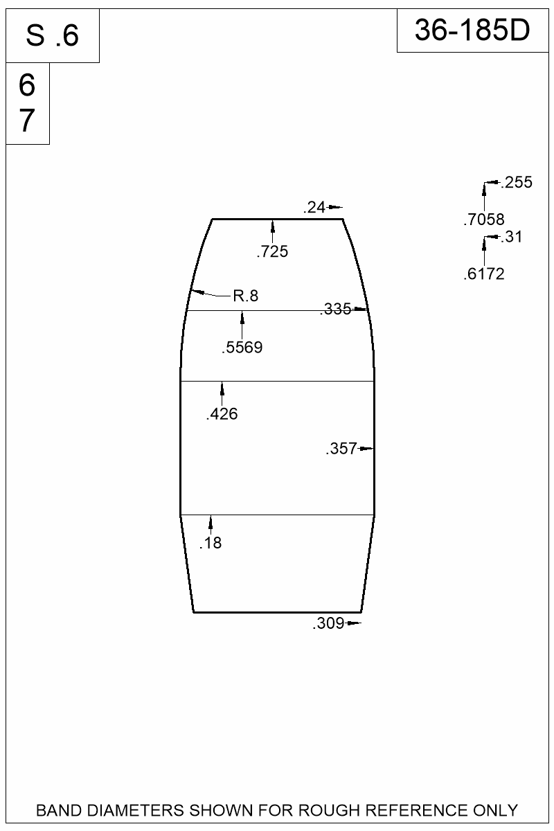 Dimensioned view of bullet 36-185D
