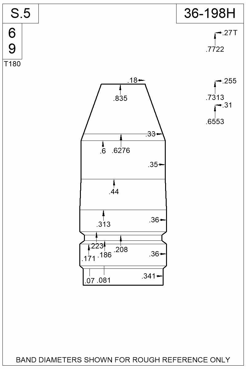 Dimensioned view of bullet 36-198H