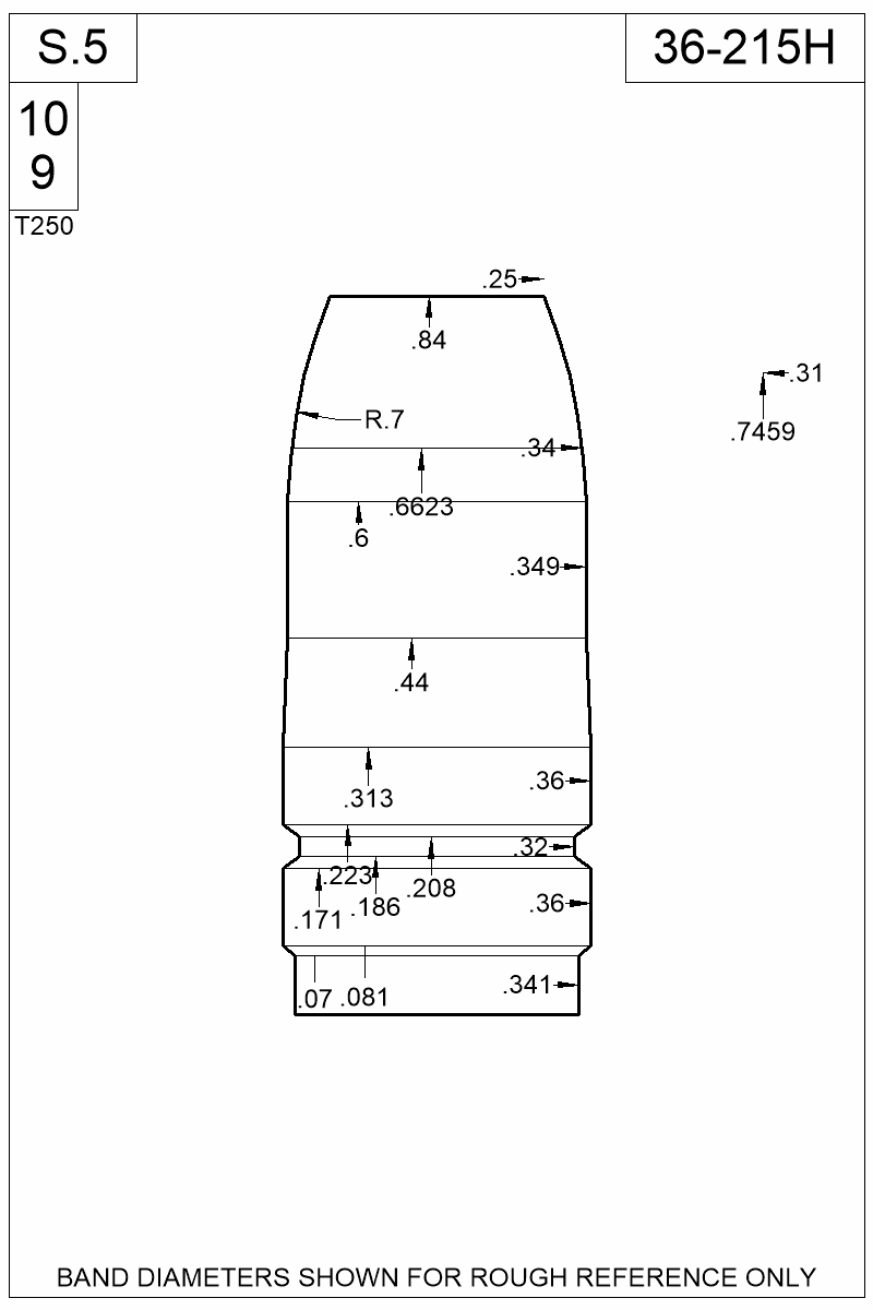 Dimensioned view of bullet 36-215H