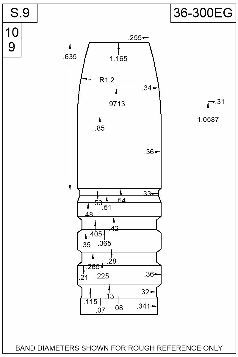 Dimensioned view of bullet 36-300EG