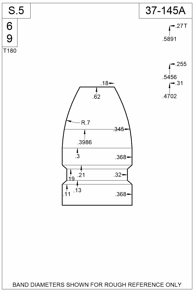 Dimensioned view of bullet 37-145A