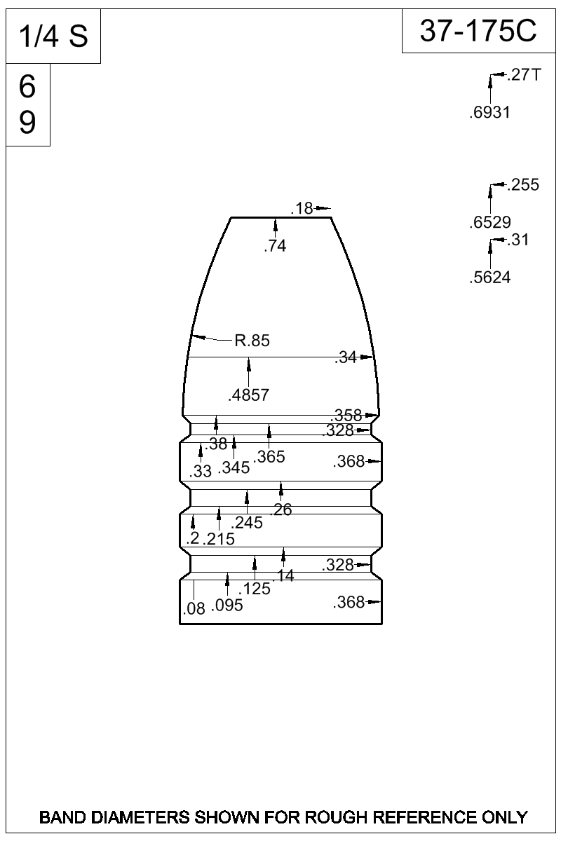 Dimensioned view of bullet 37-175C