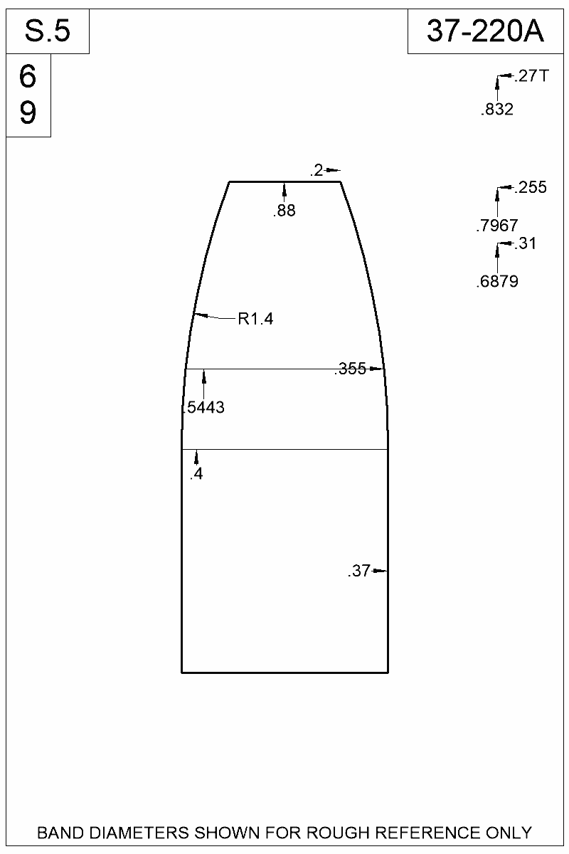 Dimensioned view of bullet 37-220A