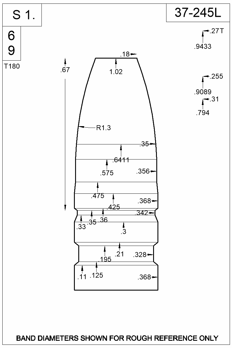 Dimensioned view of bullet 37-245L