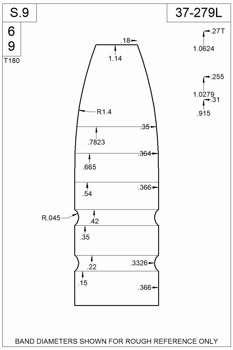 Dimensioned view of bullet 37-279L