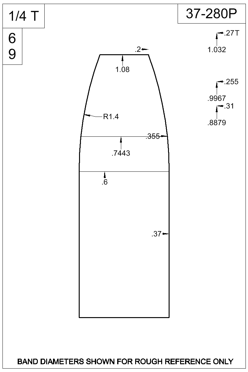 Dimensioned view of bullet 37-280P