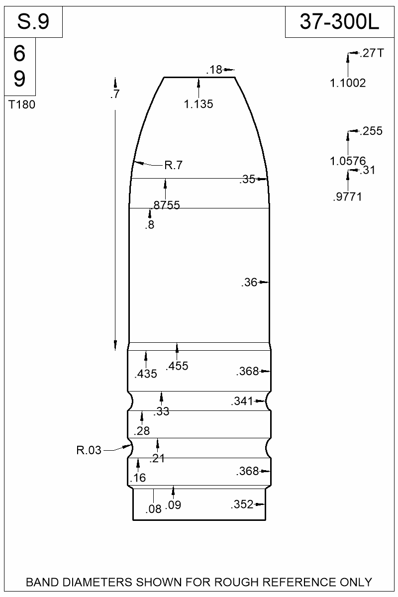 Dimensioned view of bullet 37-300L