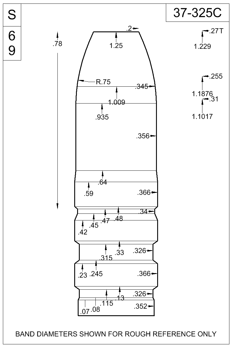 Dimensioned view of bullet 37-325C
