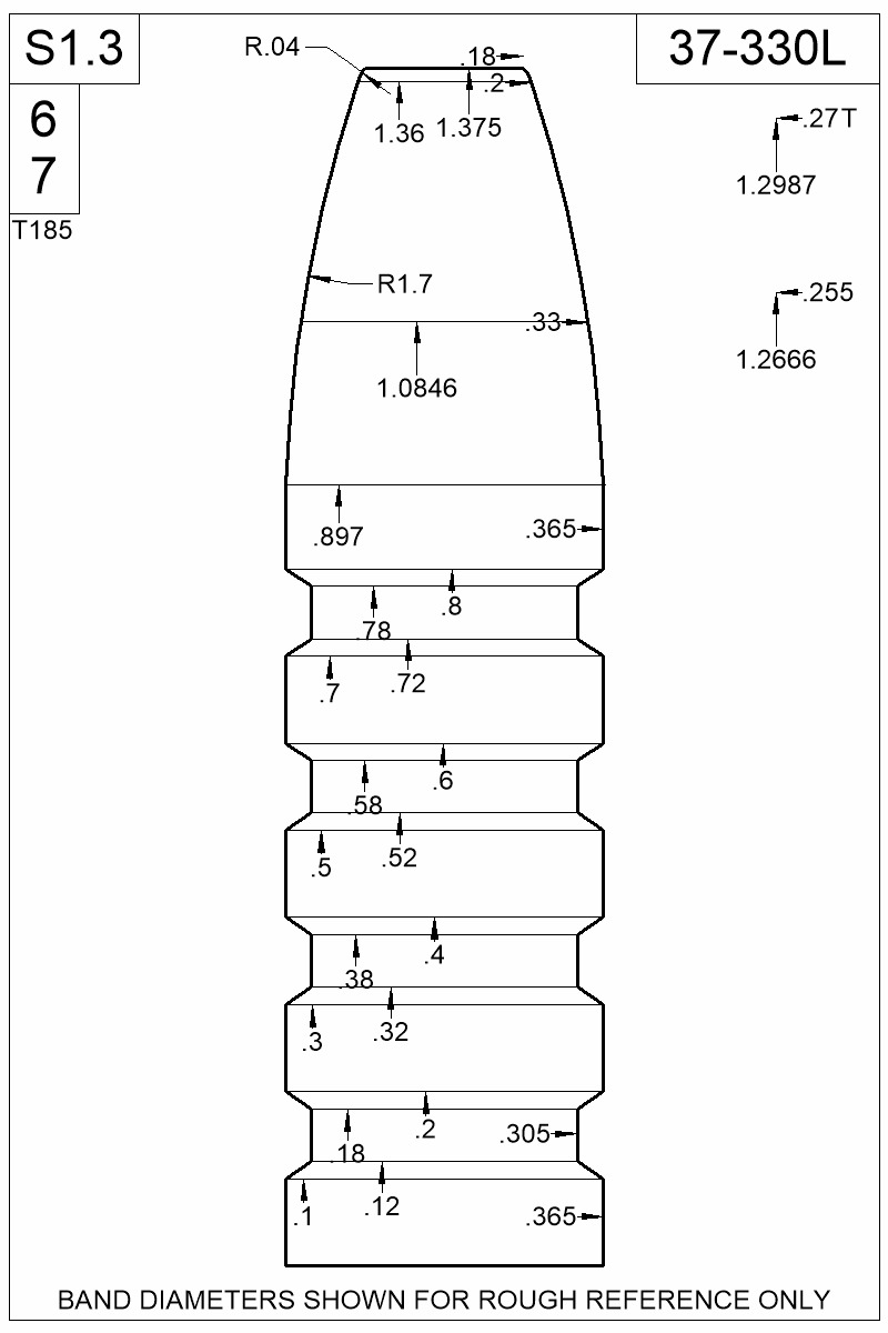 Dimensioned view of bullet 37-330L