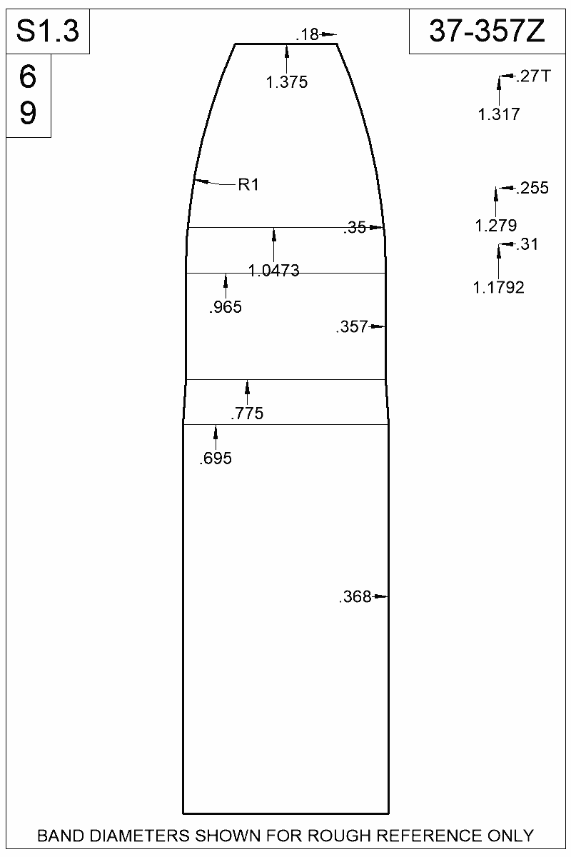 Dimensioned view of bullet 37-357Z