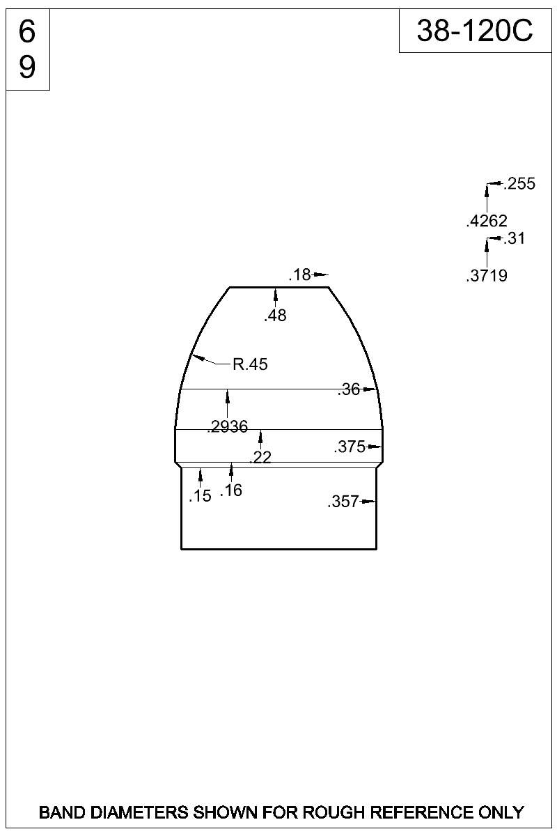 Dimensioned view of bullet 38-120C