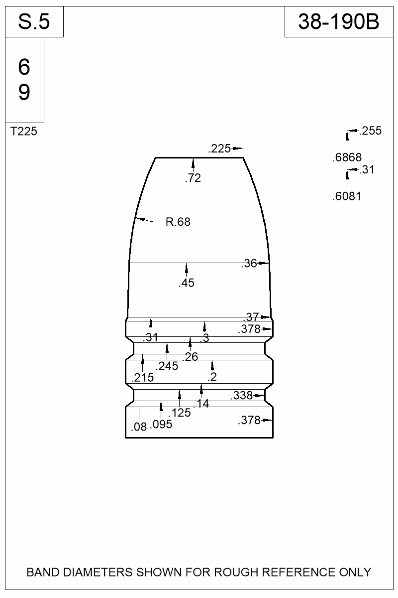 Dimensioned view of bullet 38-190B