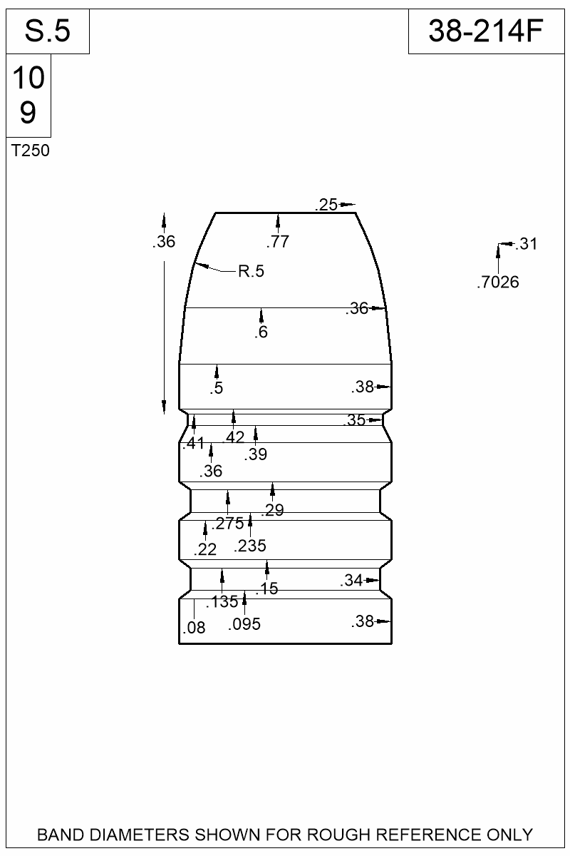 Dimensioned view of bullet 38-214F
