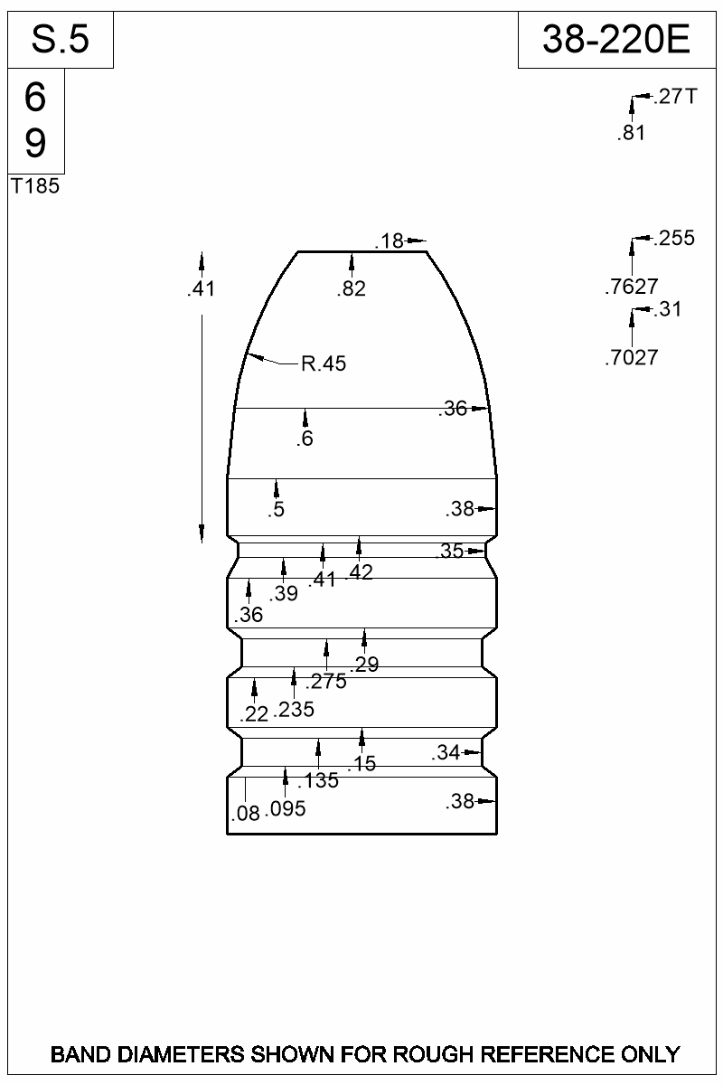 Dimensioned view of bullet 38-220E