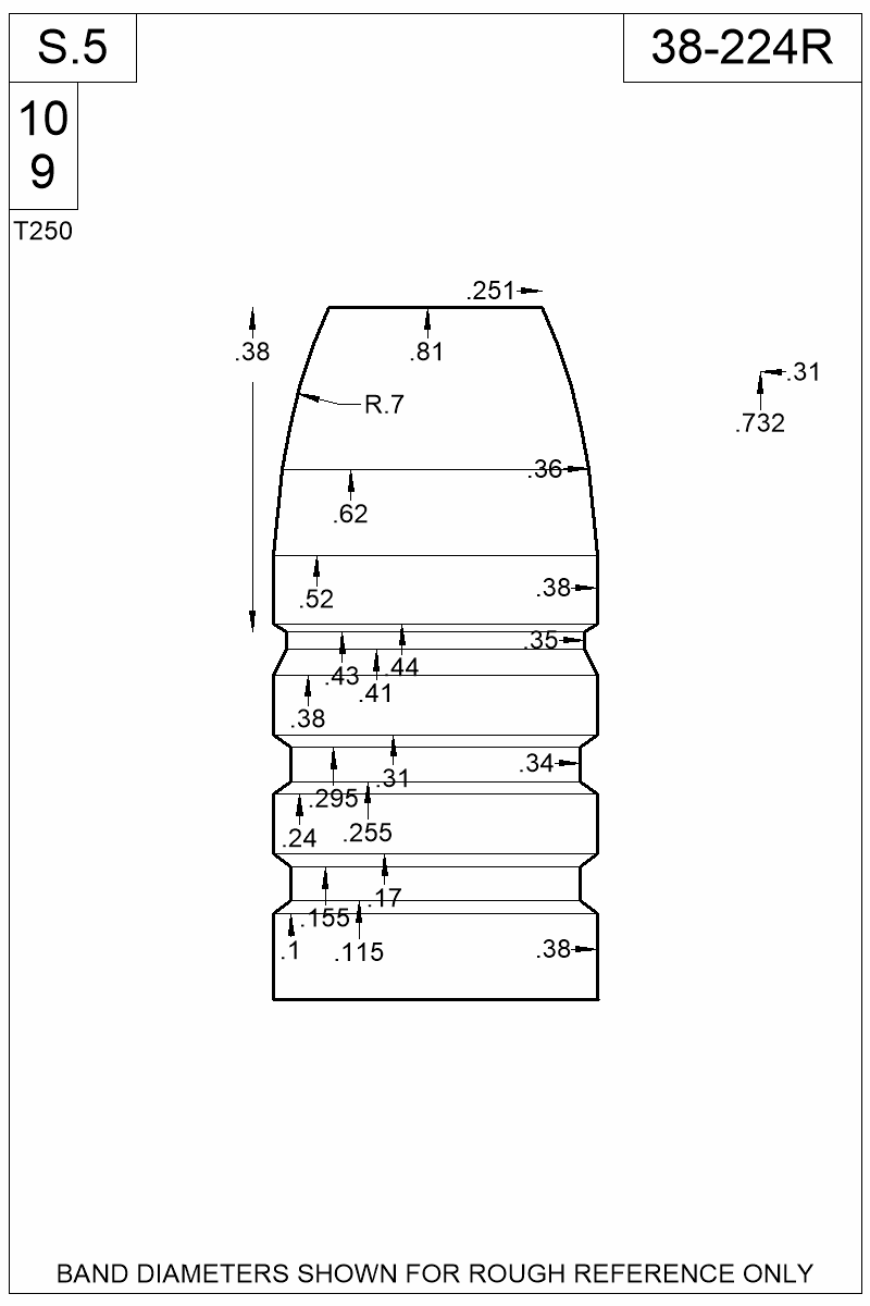 Dimensioned view of bullet 38-224R