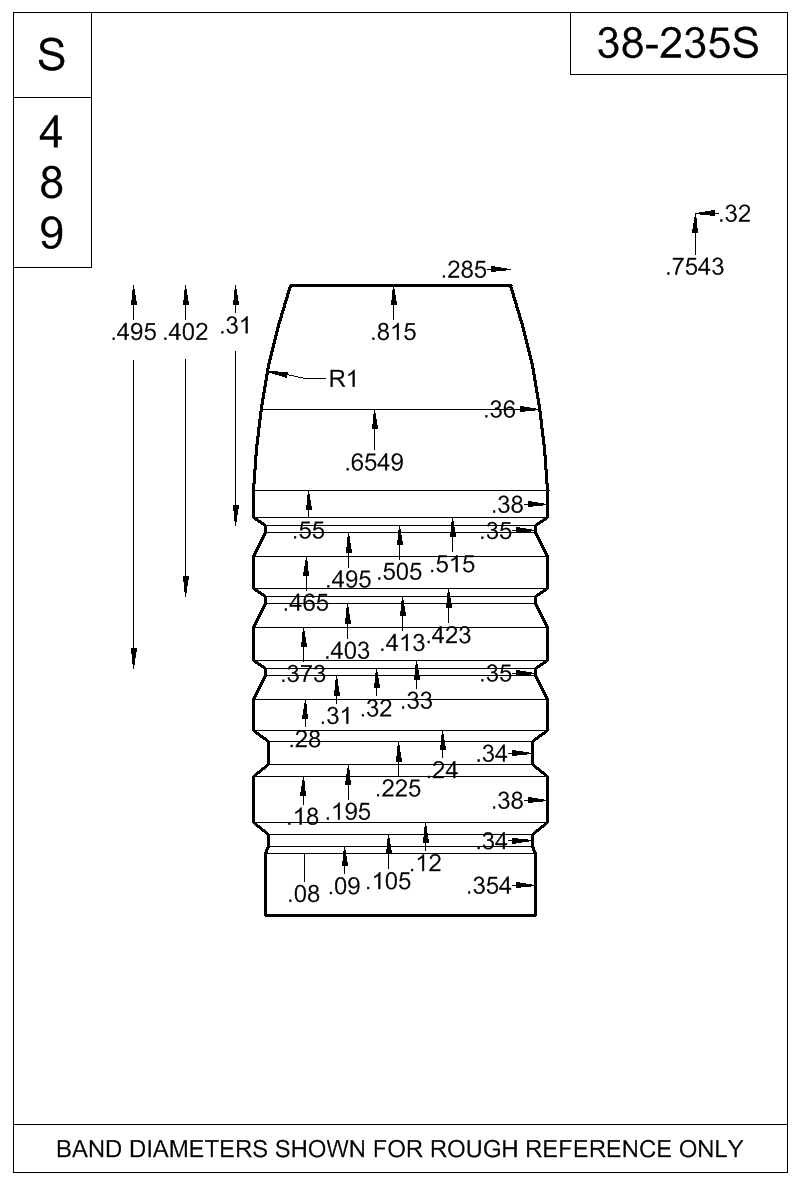 Dimensioned view of bullet 38-235S
